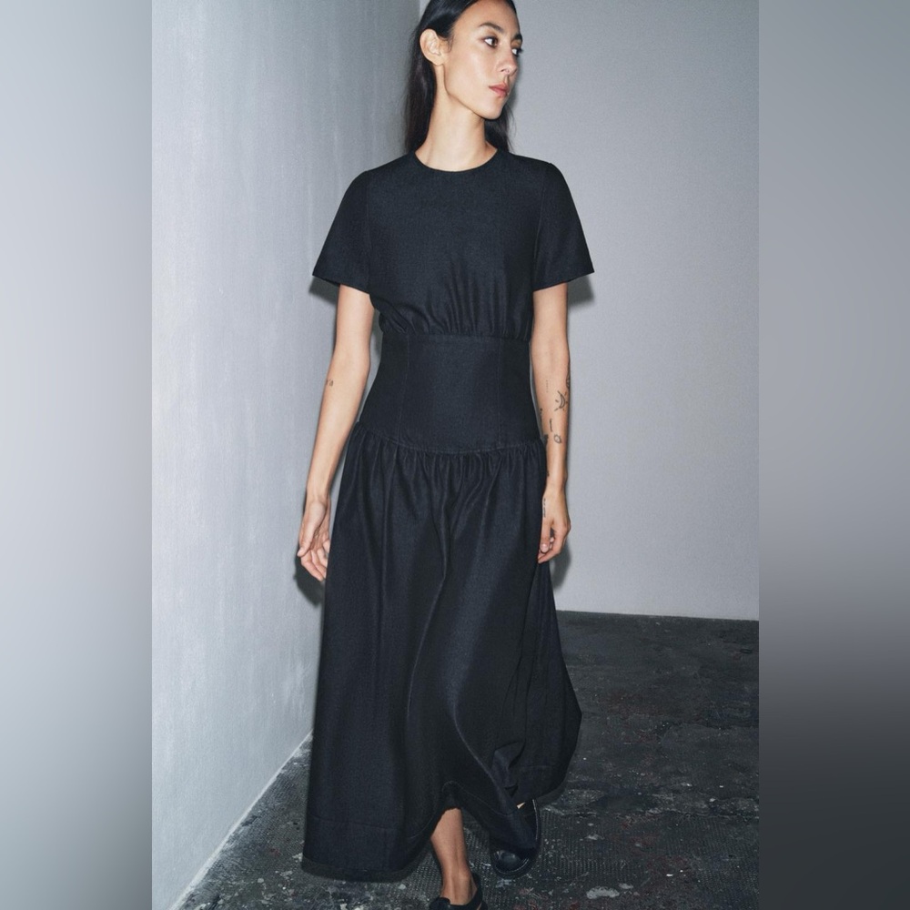 ZARA Denim Midi Dress XS NWT